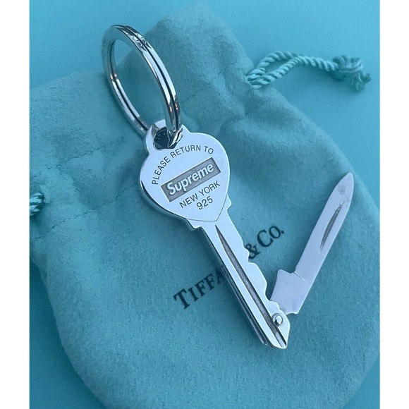 Tiffany & Co X Supreme Return T&co Heart Knife Key Ring Keychain Sterling Silver - Picture 4 of 15